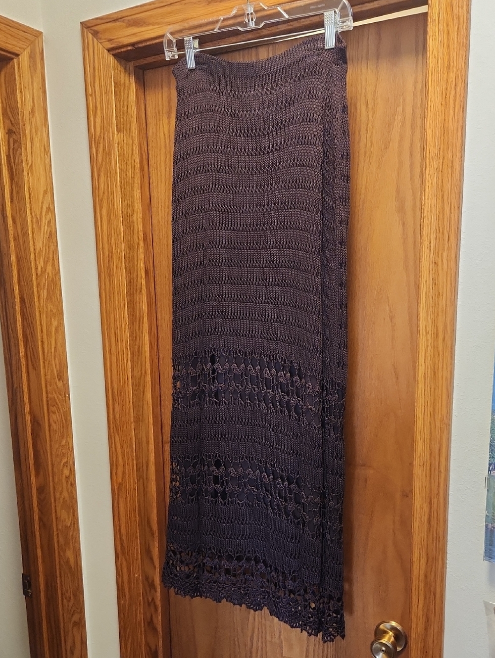 Chico's Brown Maxi Skirt with Crocheted Detail